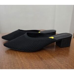 Tahari Block Heel Mules Women's 9 Pointy Toe Black Knit Slip On Sophisticated